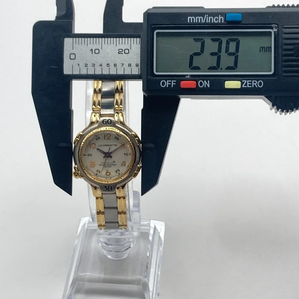 Vintage Liz Claiborne Womens Watch Indiglo Silver Gold Tone New Battery SMALL 6